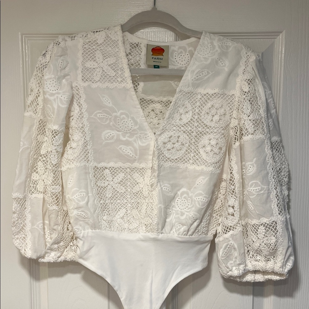 FARM Rio Rosy Eyelet Puffed Sleeves Bodysuit
